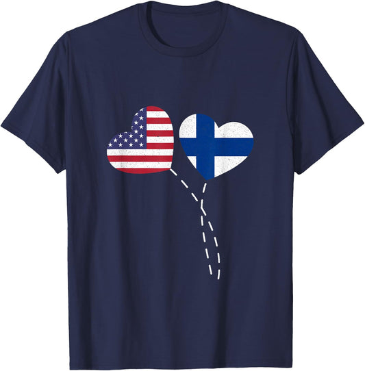 Loving Finland USA Flag Heart Finnish Americans Love Women Kids Men T-Shirt - T-Shirt | Navy