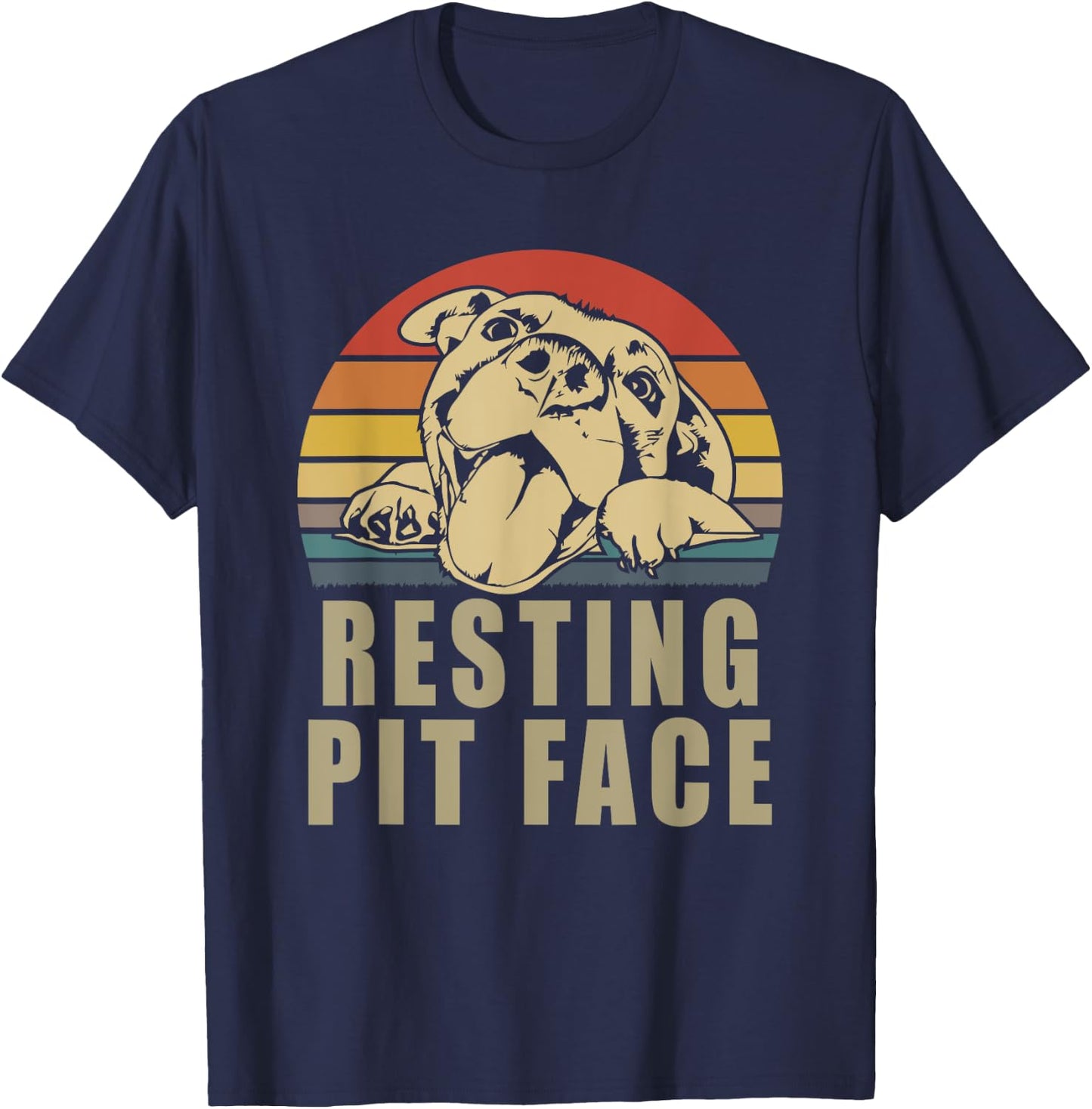 Resting Pit Face - Vintage Pitbull Lovers Gift Face T-Shirt - T-Shirt | Navy