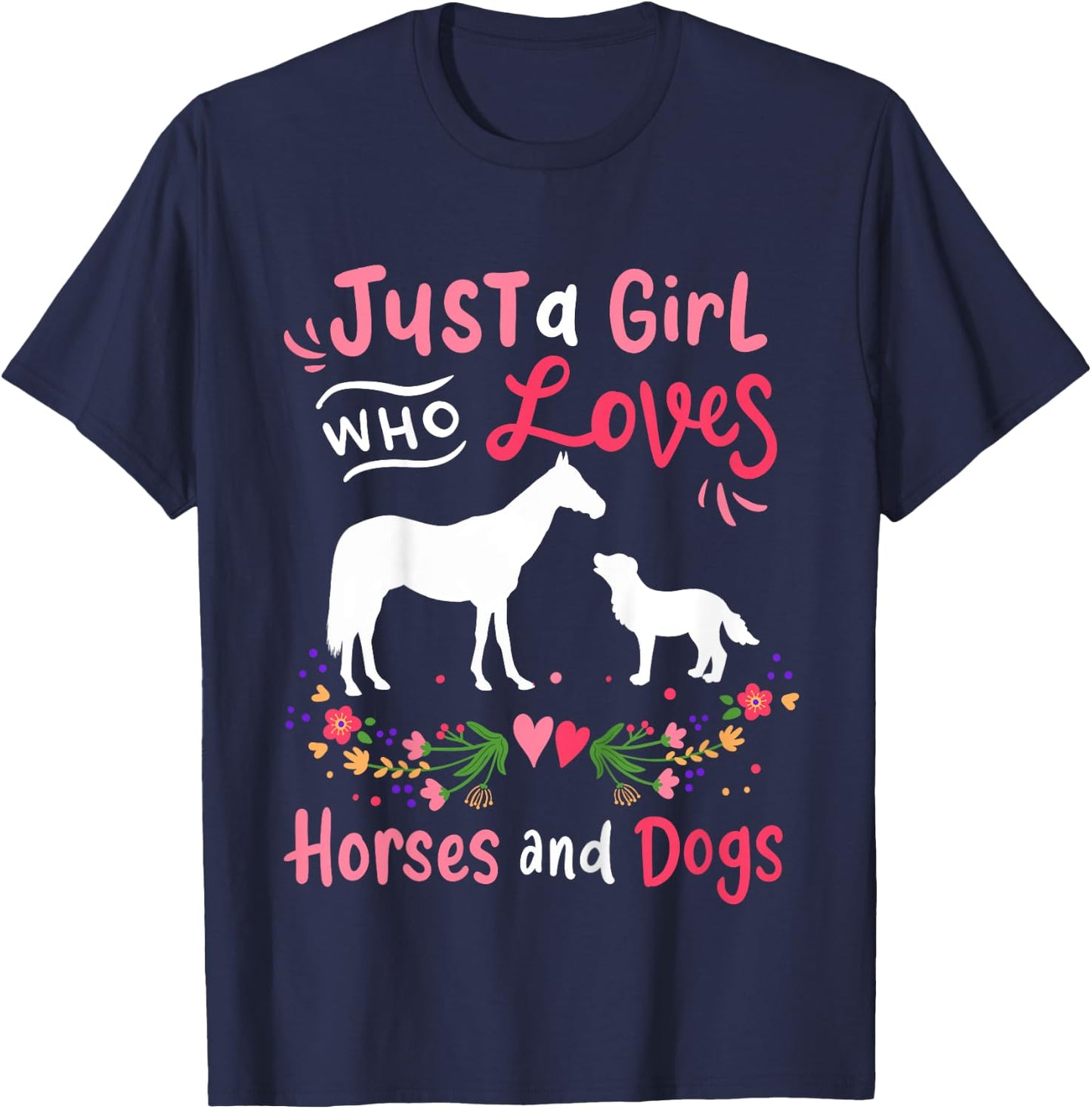 Kids Horse Dog Just A Girl Who Loves Horses And Dogs T-Shirt - T-Shirt | Navy
