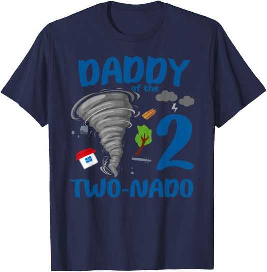 Daddy of the Two-nado Tornado Themed 2nd Birthday Boy Party T-Shirt - T-Shirt | Navy