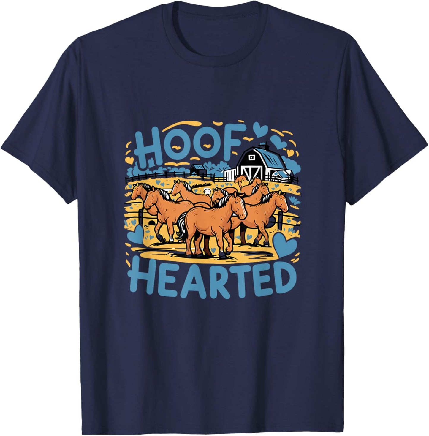 Hoof Hearted Funny Horse Lover Cowboy Humor Graphic T-Shirt - T-Shirt | Navy