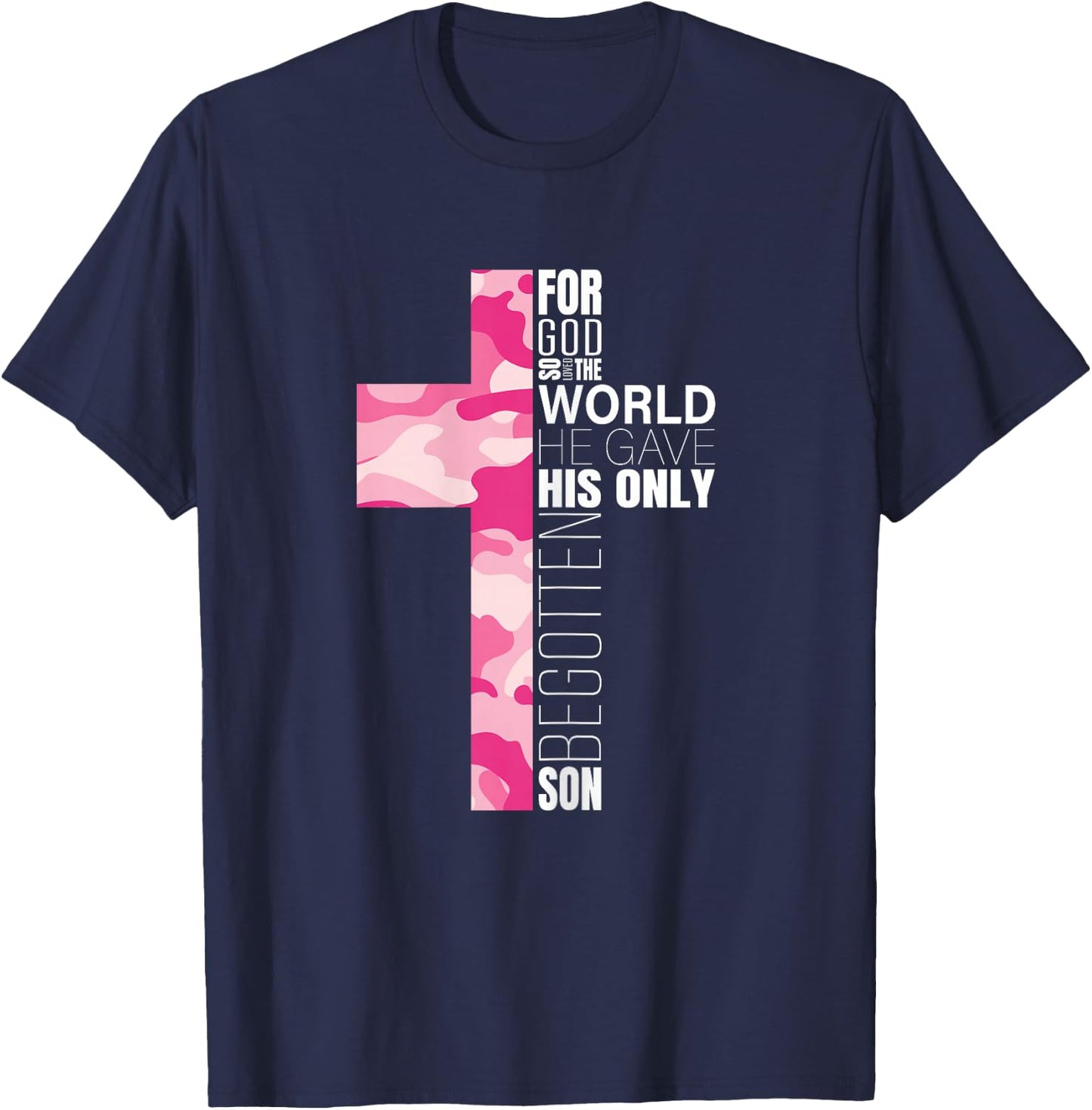 Cute Pink Camo Christian Cross Verse Gifts Women Teen Girls T-Shirt - T-Shirt | Navy
