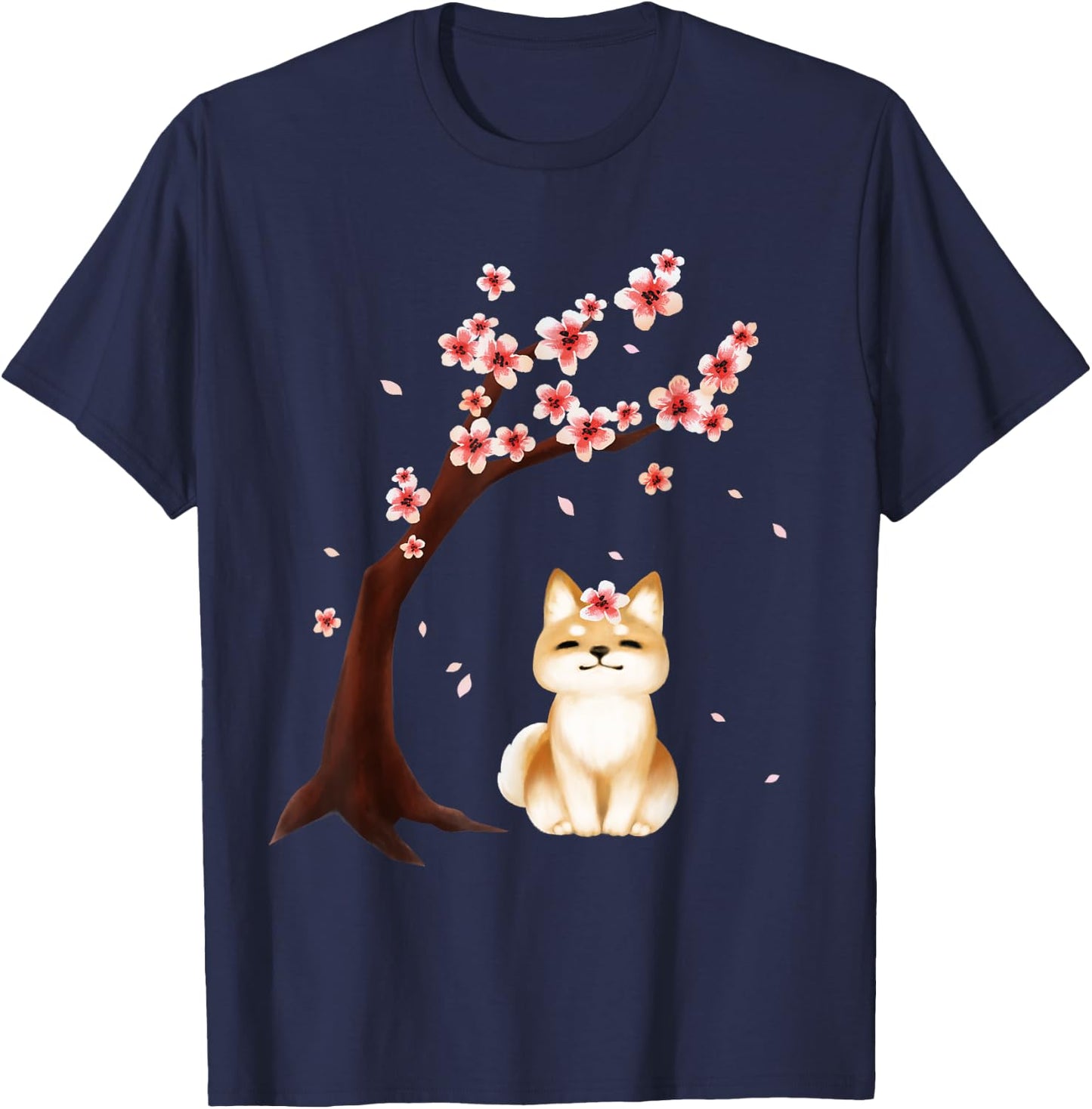 Shiba Inu Dog Japanese Cherry Blossom Sakura Flower Women Kids T-Shirt - T-Shirt | Navy