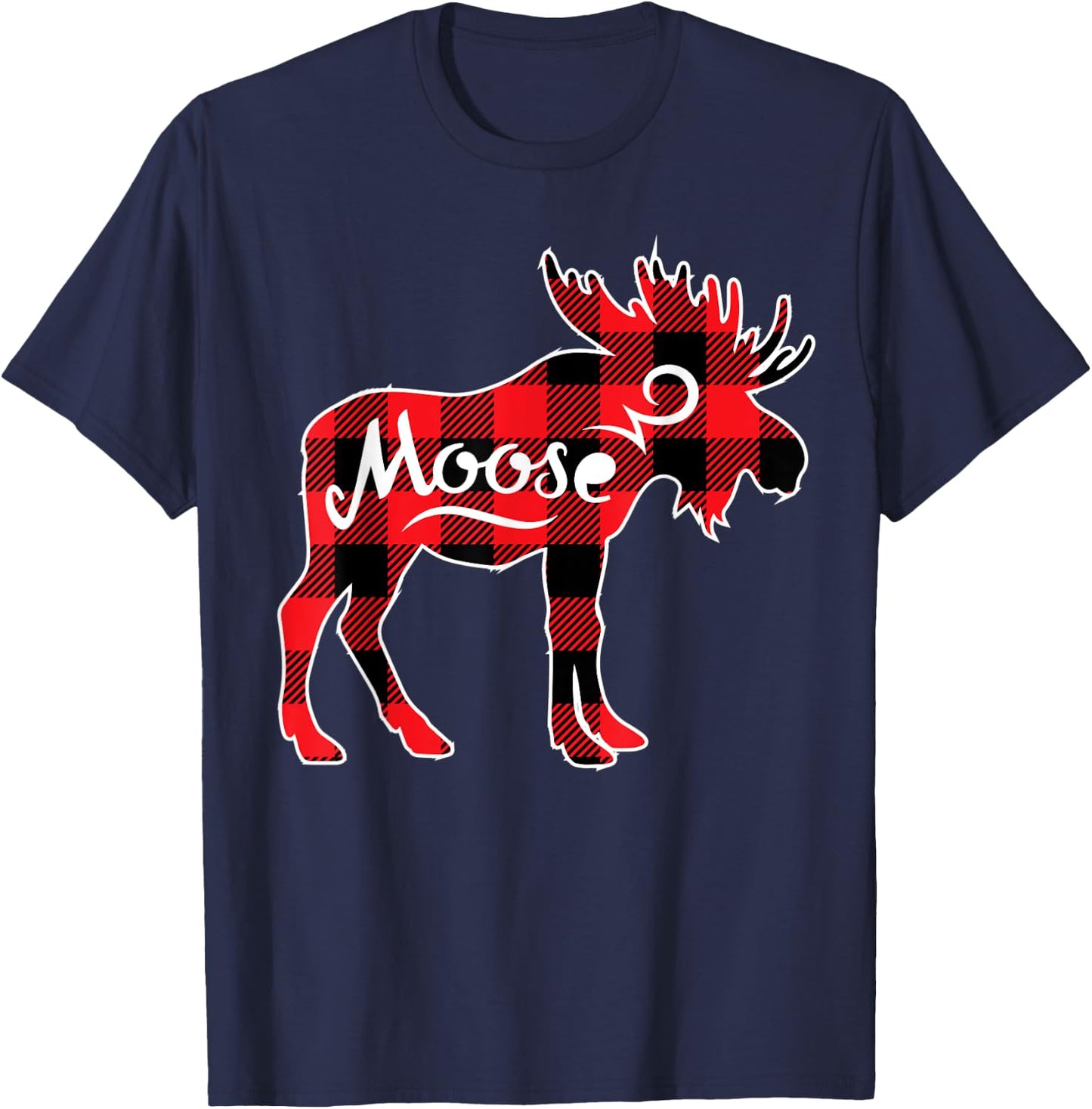 Moose Red Buffalo Plaid Matching Pajama Family Gift T-Shirt - T-Shirt | Navy