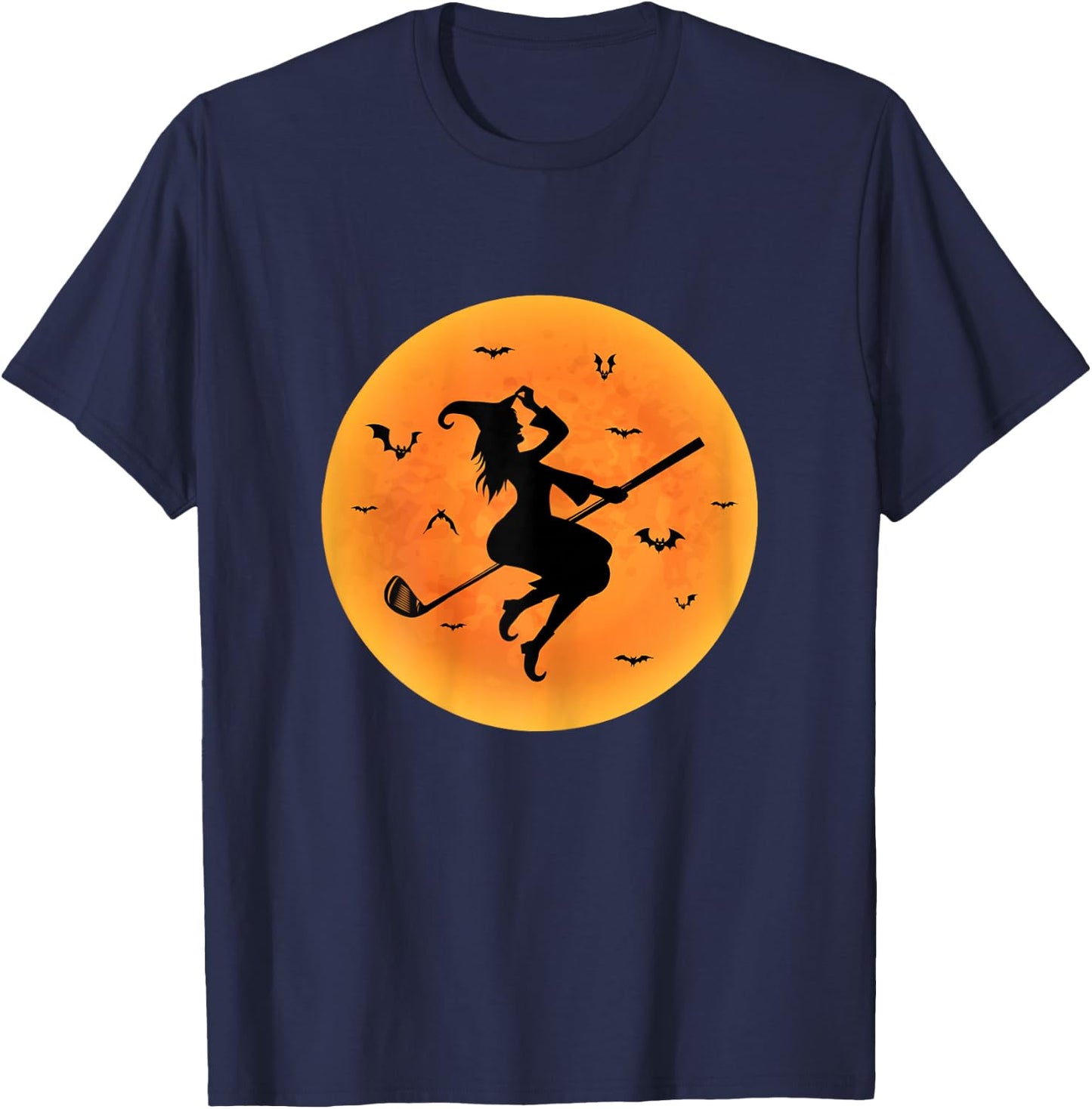 Golf Witch Riding Golf Stick Funny Halloween Golf Player T-Shirt - T-Shirt | Navy