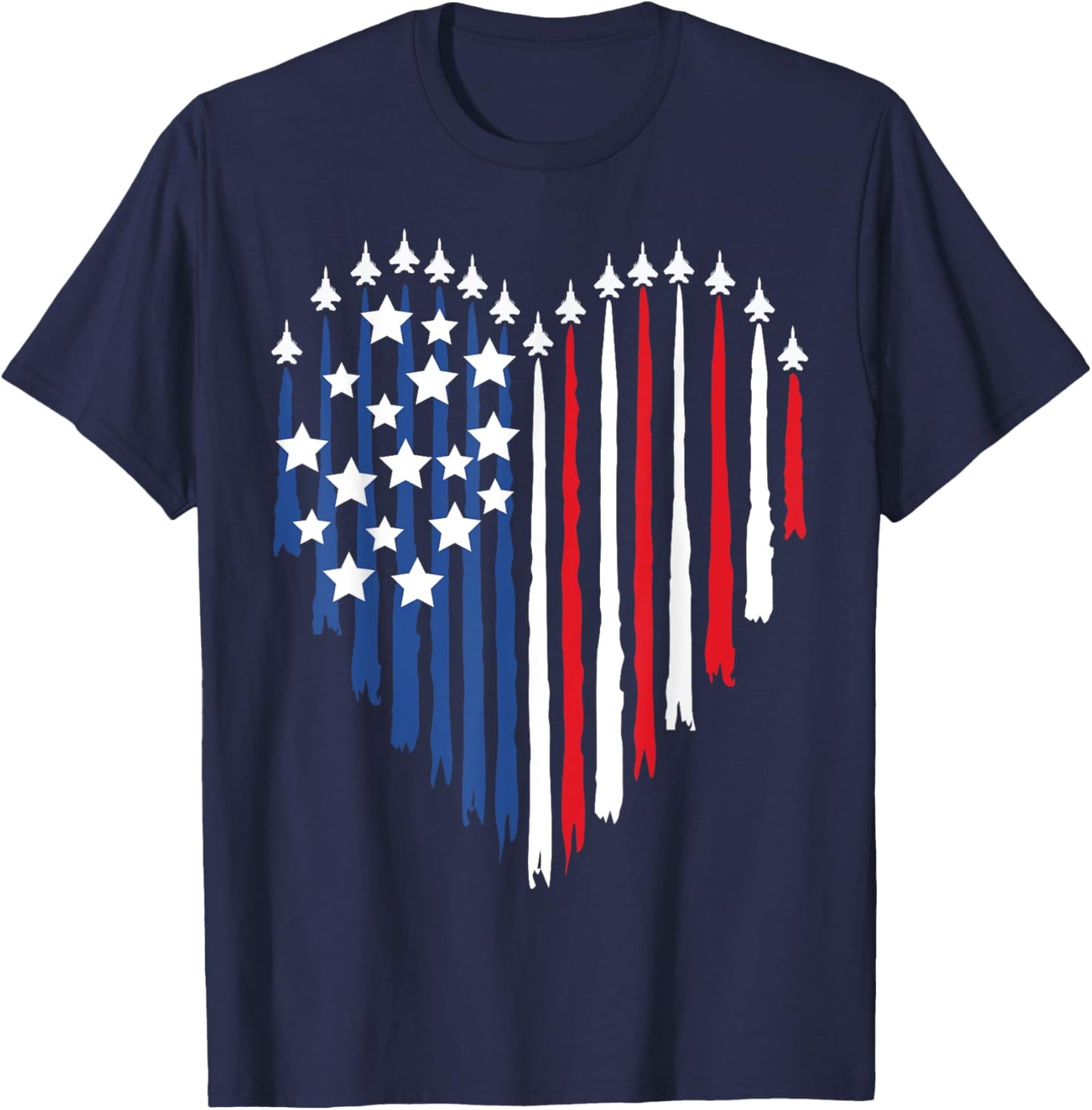 Pilot Airplane American Flag Plane Aviation Valentine Day T-Shirt - T-Shirt | Navy