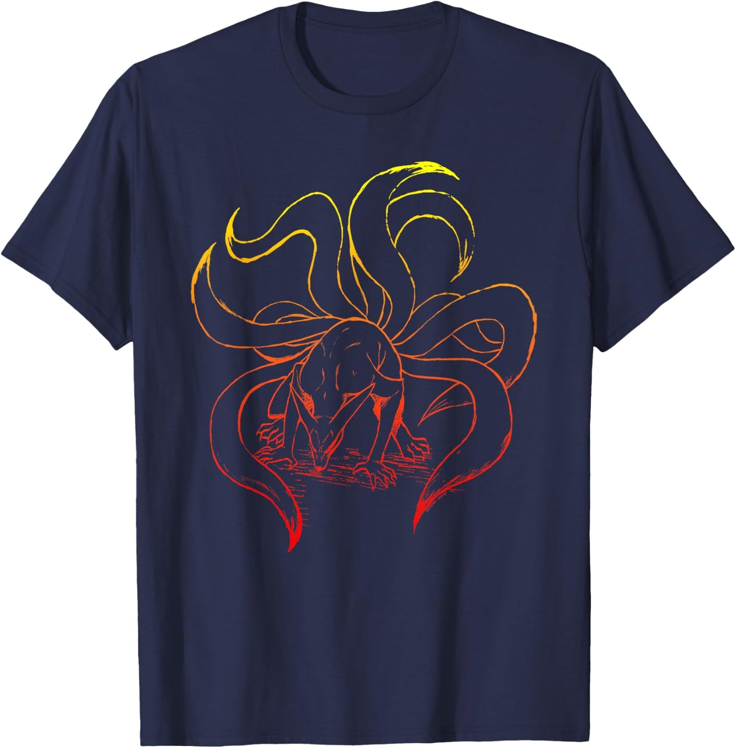 Naruto Shippuden Nine Tails Gradient Outline T-Shirt - T-Shirt | Navy