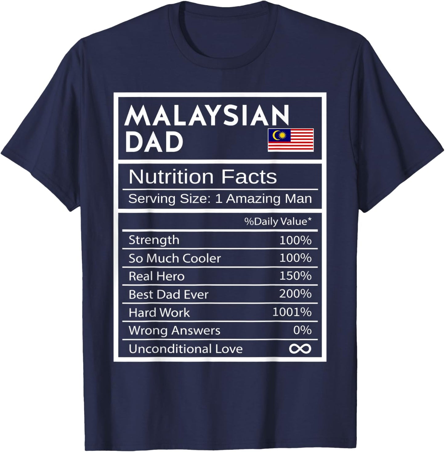 Malaysian Dad Nutrition Facts National Pride Gift Dad T-Shirt - T-Shirt | Navy