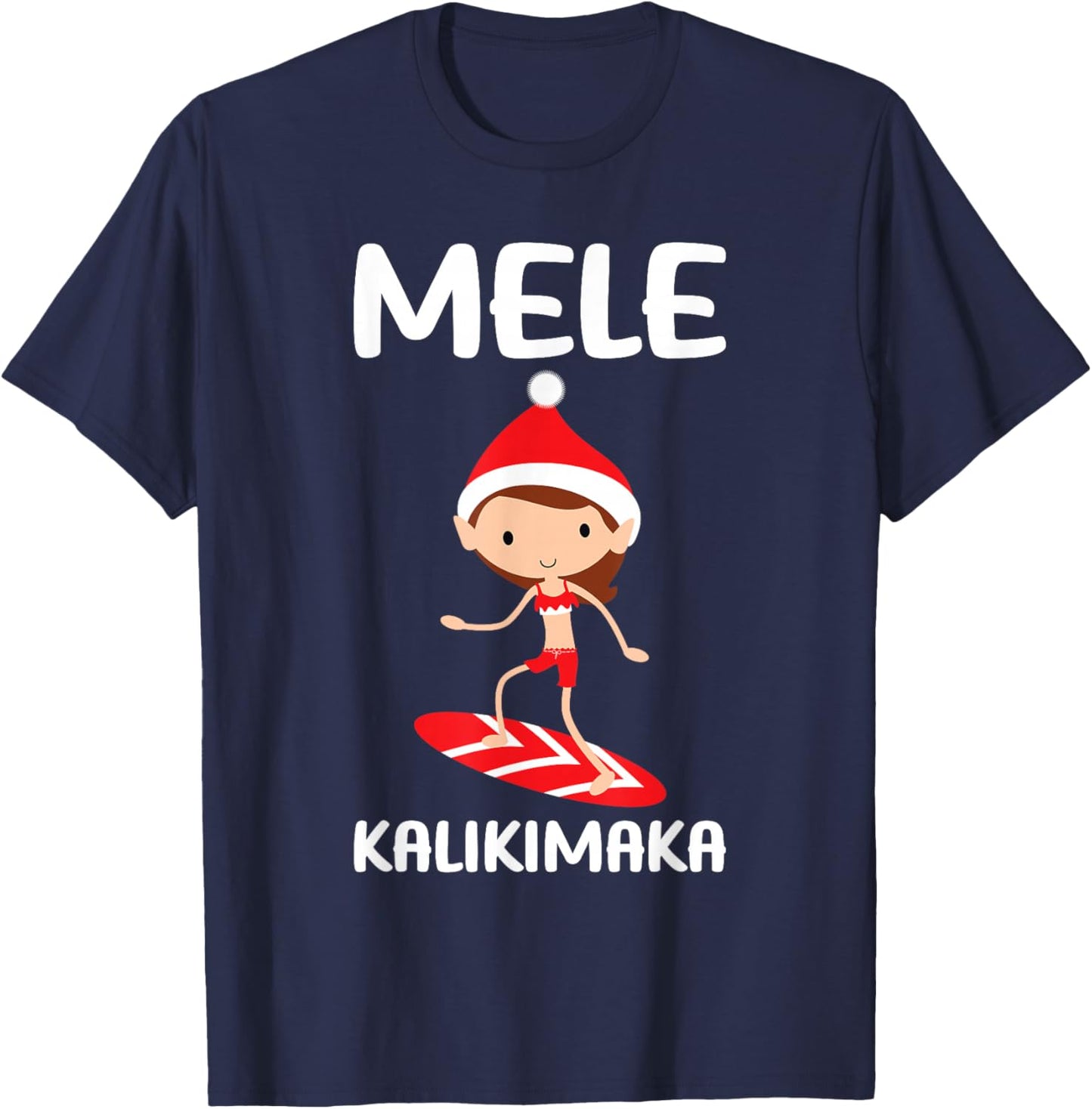 Mele Kalikimaka Hawaiian Christmas Surfing Kids Girls Hawaii T-Shirt - T-Shirt | Navy