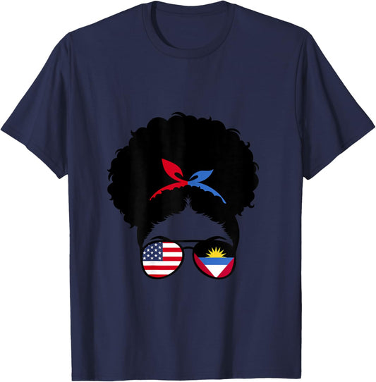 Antigua Roots Antigua Girl Afro Bun Antigua Barbuda Heritage T-Shirt - T-Shirt | Navy