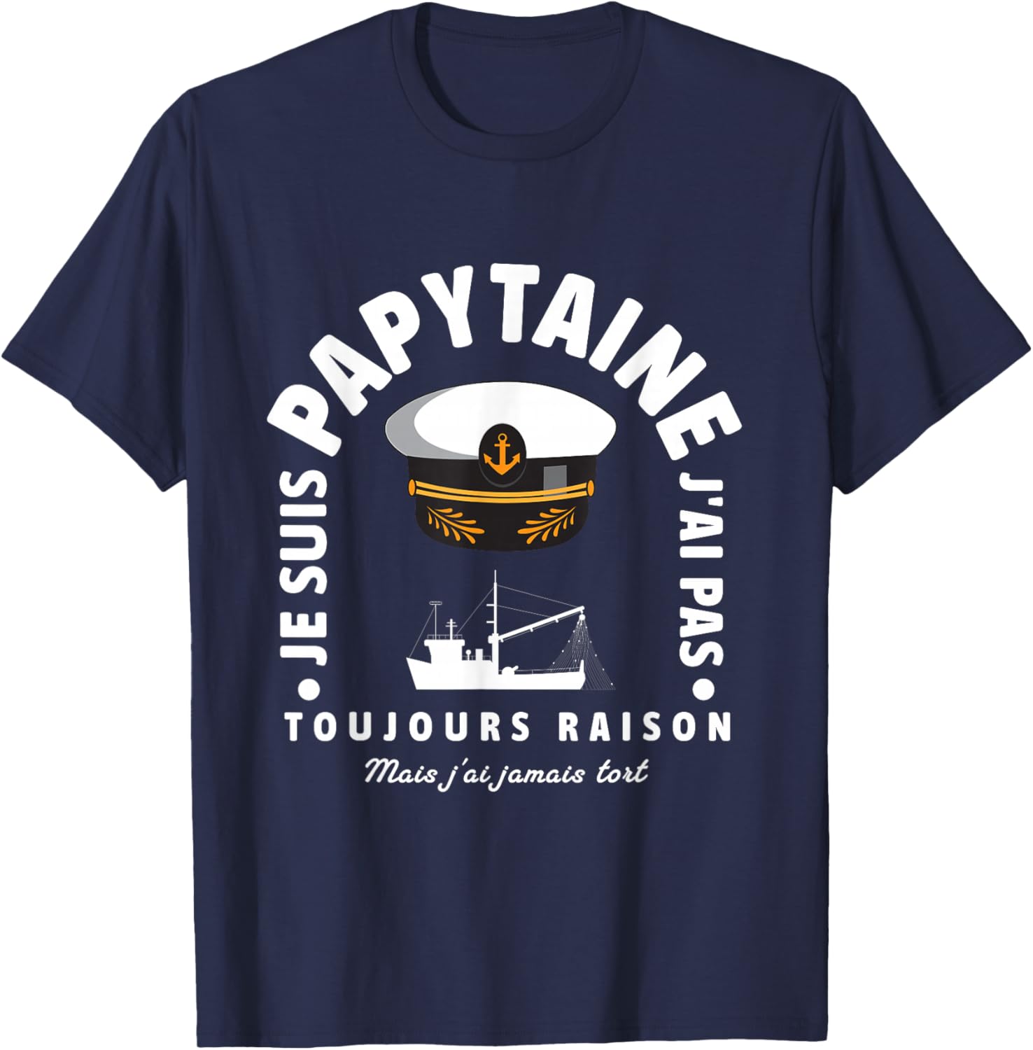 Grandpa Captain Boat Ship Sailor Humor Grandpa , Black, S T-Shirt - T-Shirt | Navy
