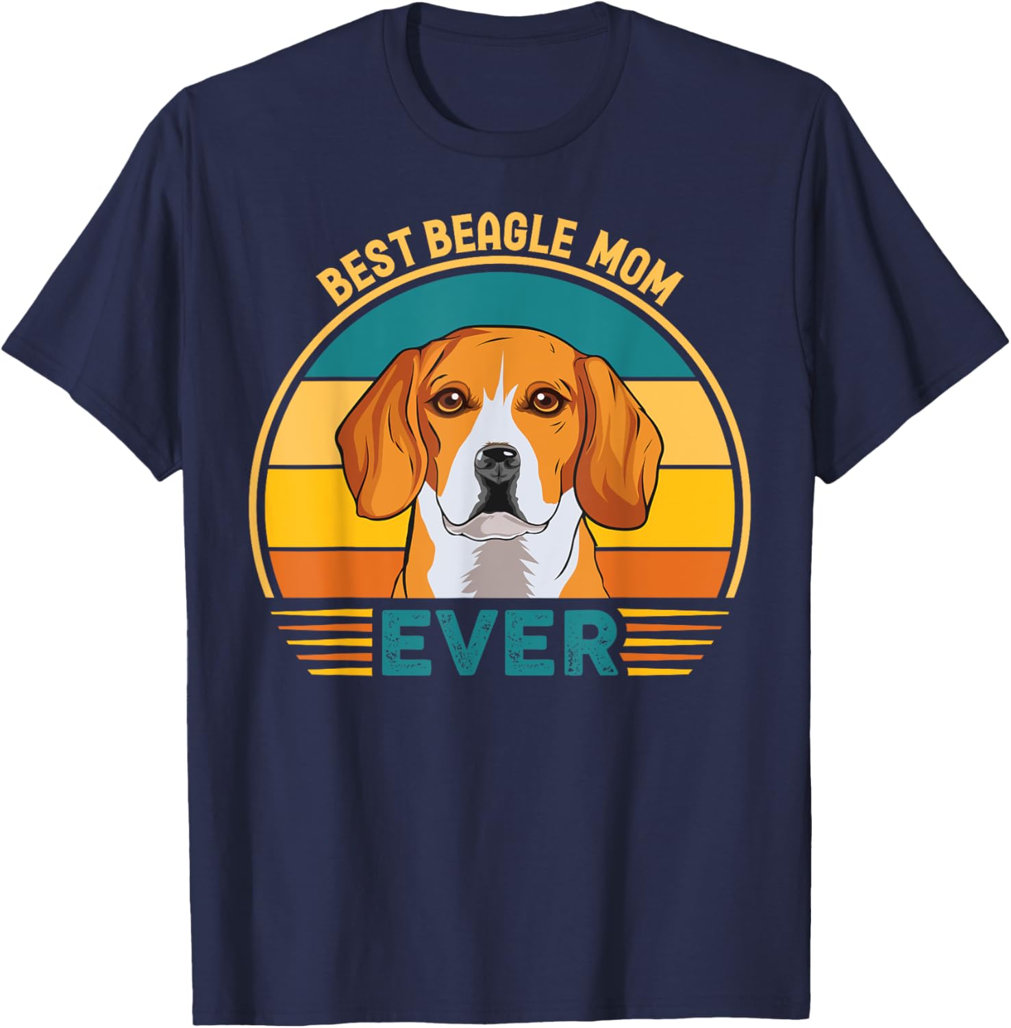 Best Beagle Mom Ever | Dog Lover Retro Sunset T-Shirt - T-Shirt | Navy