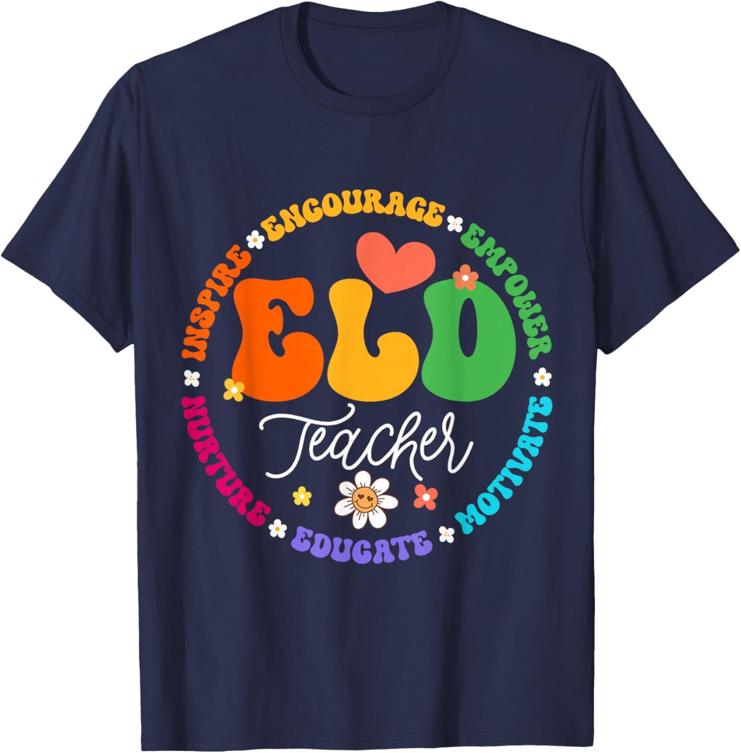 Groovy ELD Teacher English Language Development Crew T-Shirt - T-Shirt | Navy