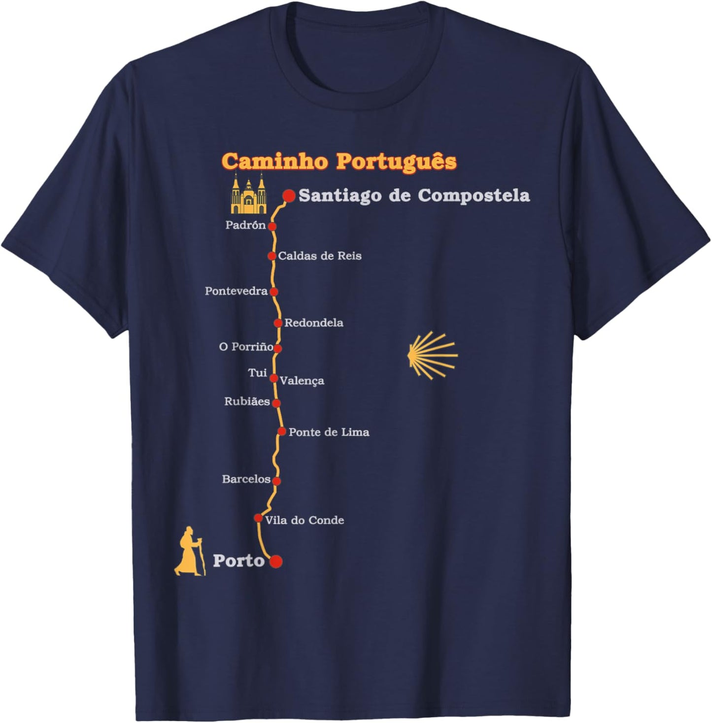 Route Caminho Português de Santiago Stages Camino Portugues T-Shirt - T-Shirt | Navy