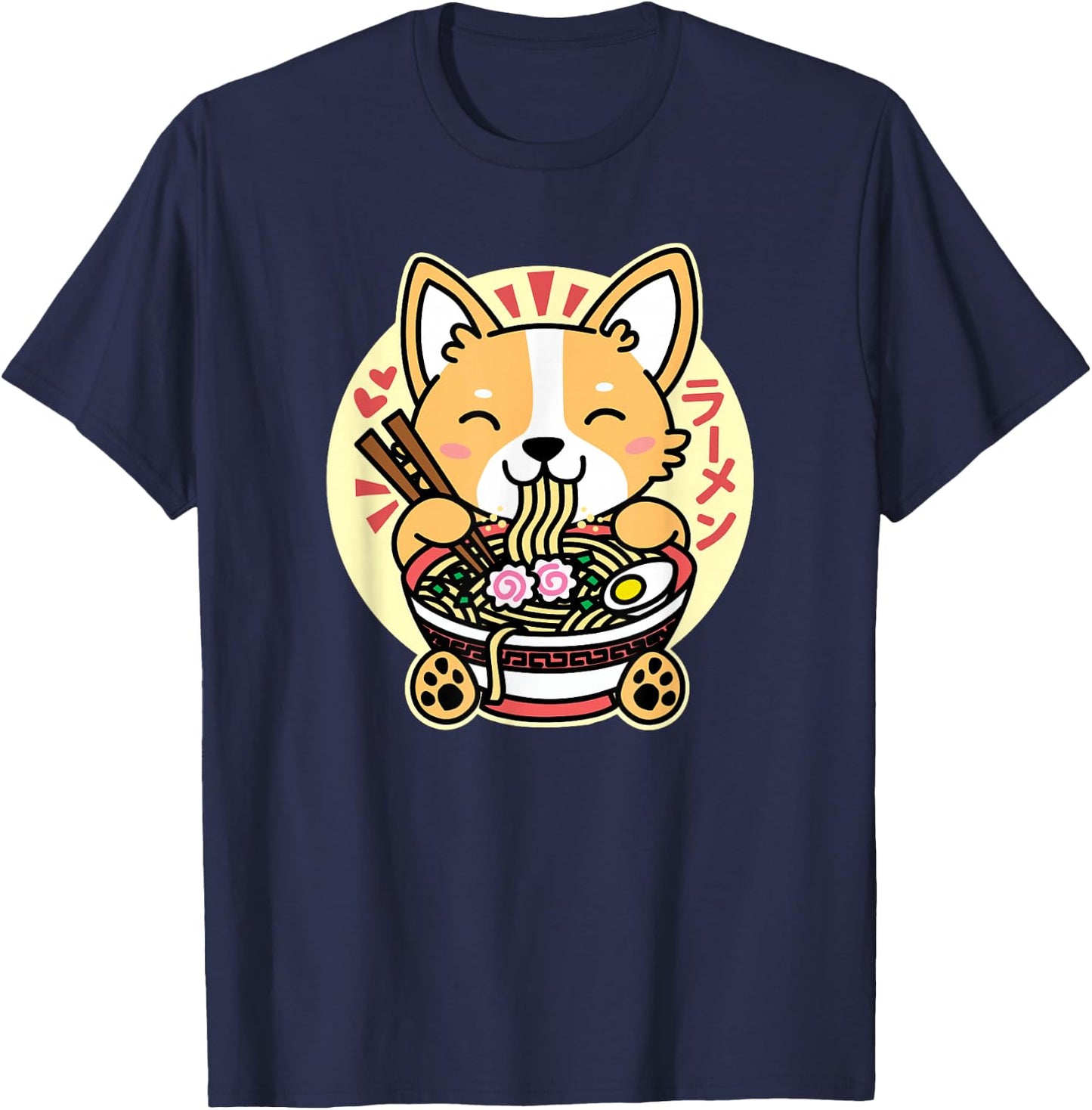 Kawaii Ramen Cute Anime Dog Corgi Japanese Noodles Drk T-Shirt - T-Shirt | Navy