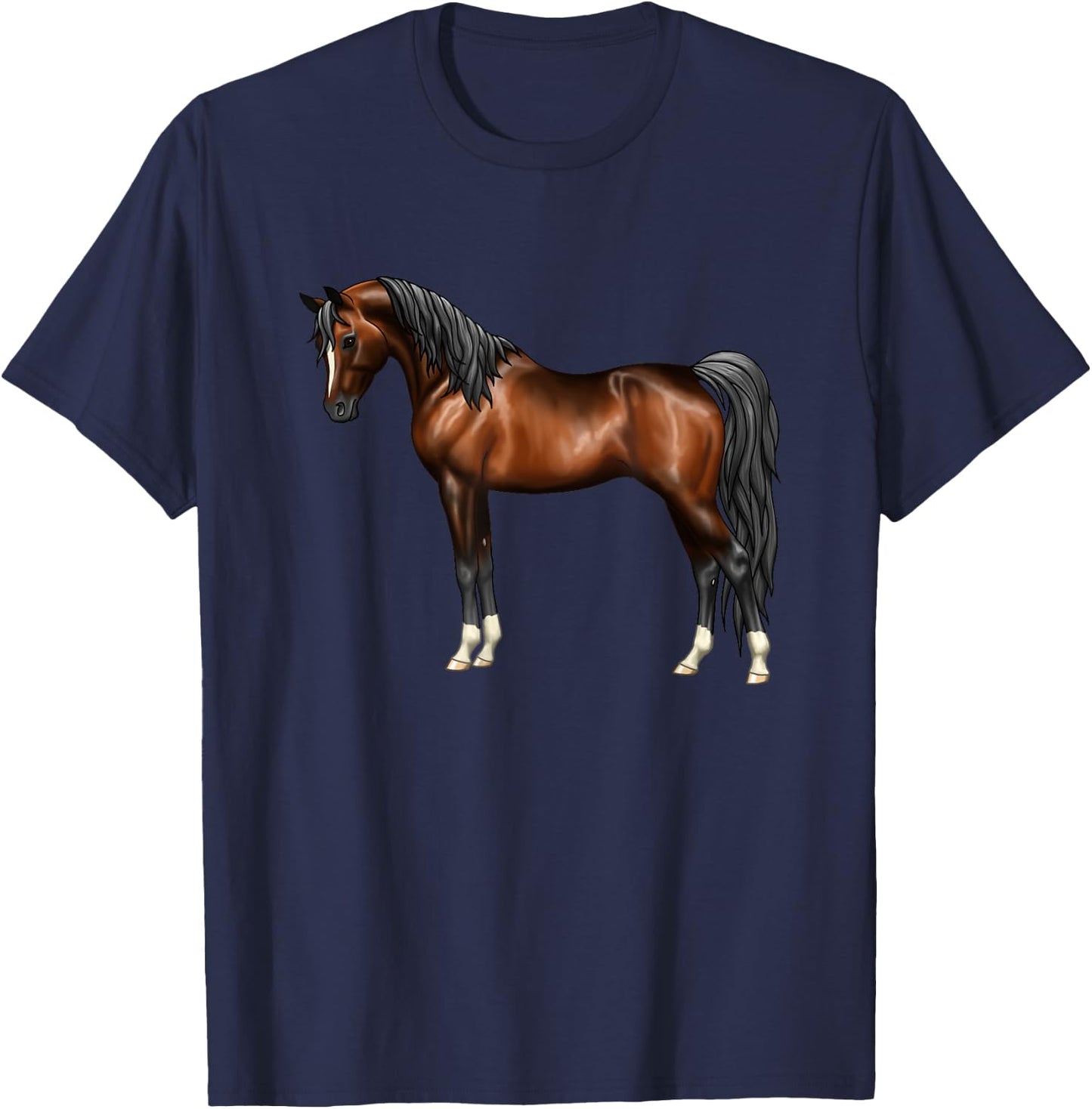 Beautiful Dark Brown Bay Egyptian Arabian Horse Lovers T-Shirt - T-Shirt | Navy