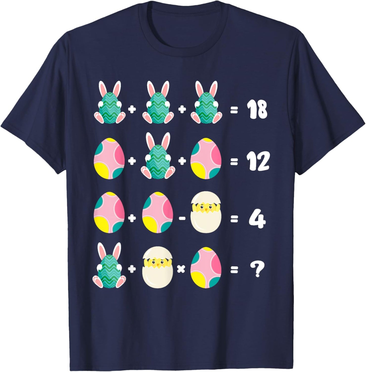 Order Of Operations Quiz Math Teacher Easter Chicken Rabbit T-Shirt - T-Shirt | Navy