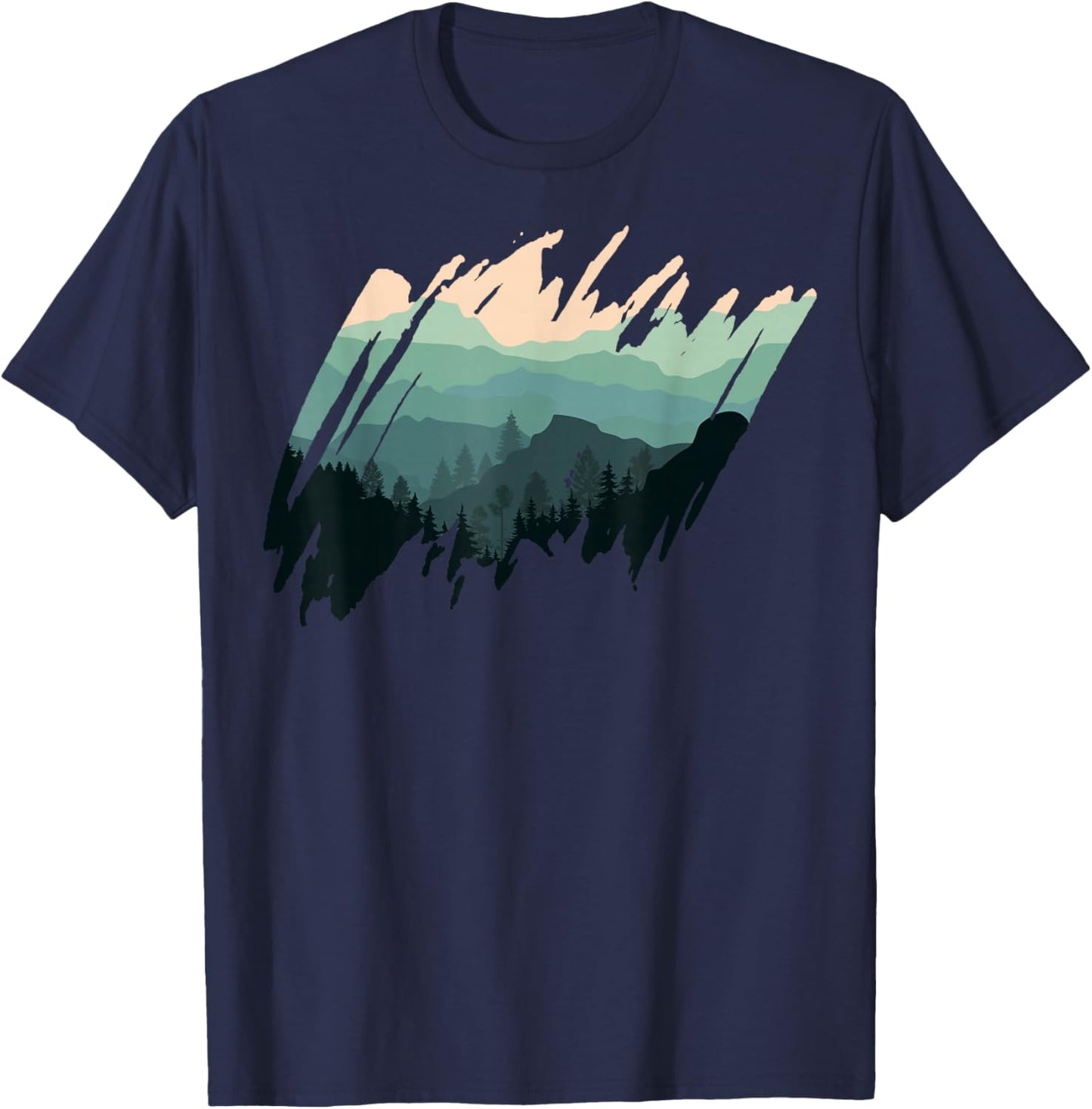Timeless Mountain, Nature Trees and Forest T-Shirt - T-Shirt | Navy