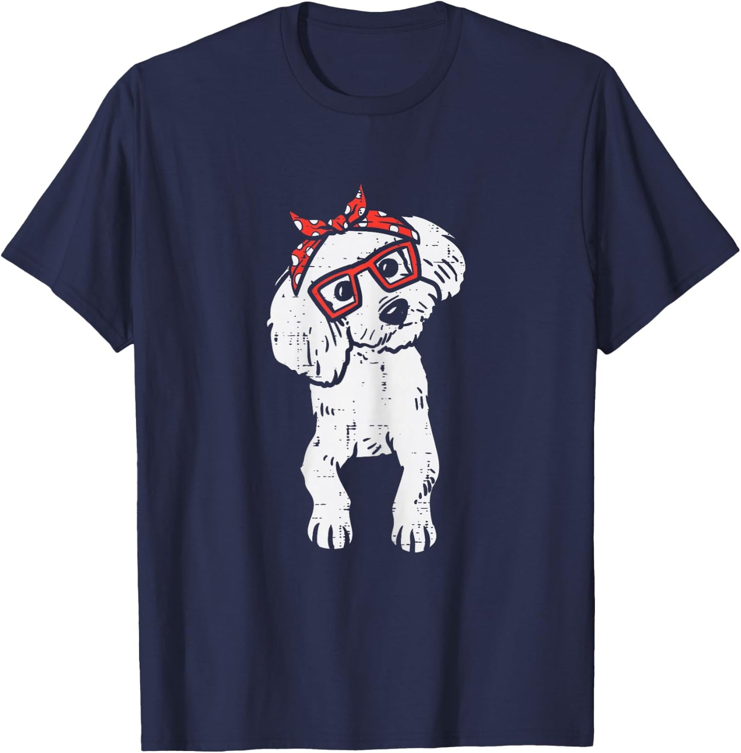 Poodle Polka Dots Bandana Dog Lover Owner Girls Women Gift T-Shirt - T-Shirt | Navy