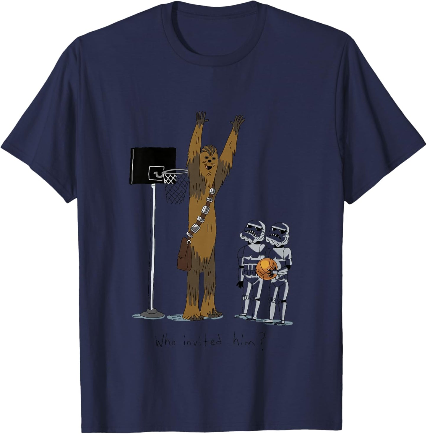 Kids Star Wars Classic Chewbacca Basketball Who Invited Him? T-Shirt - T-Shirt | Navy