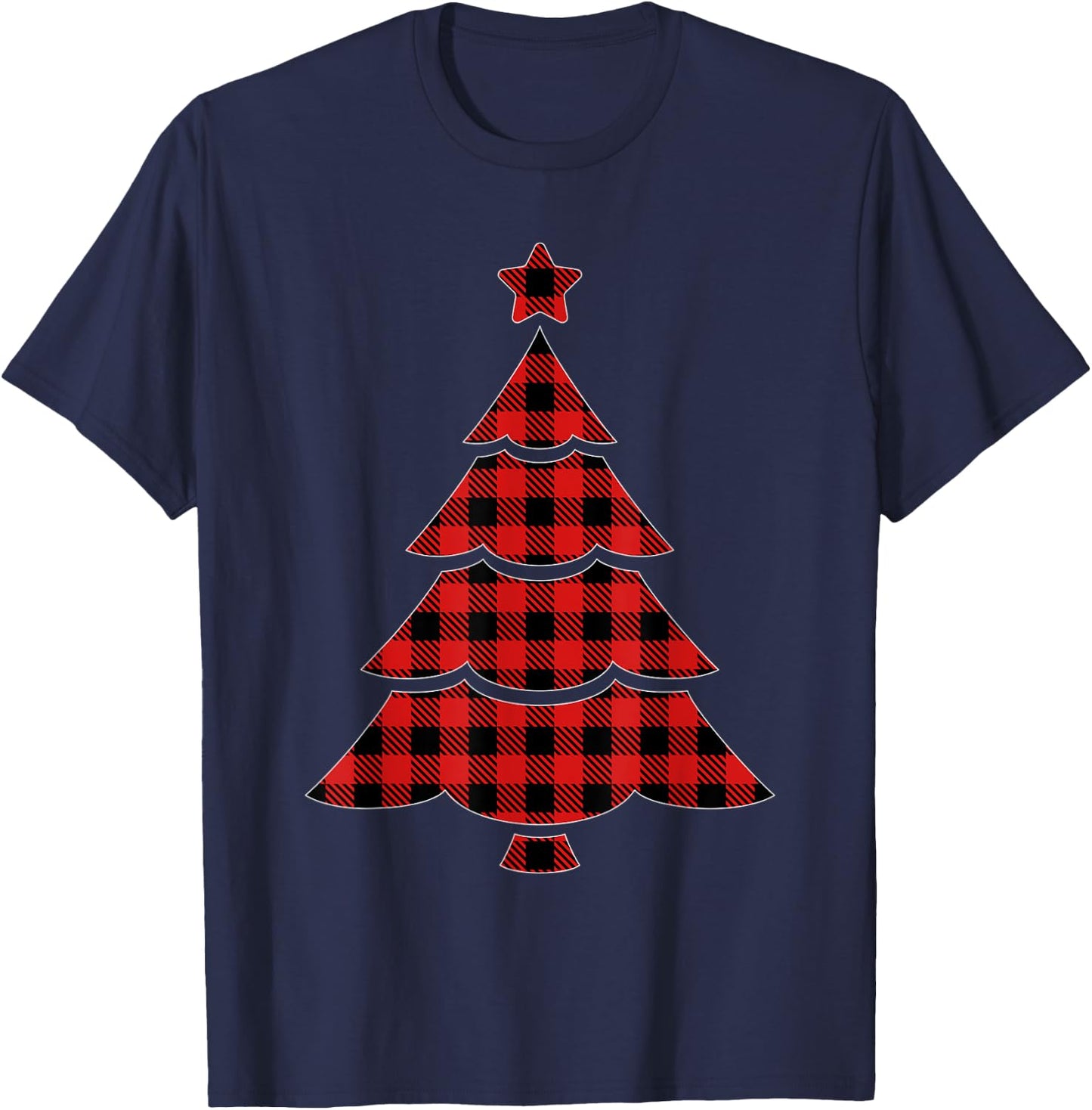 Christmas Red & Black Buffalo Plaid Tree T-Shirt - T-Shirt | Navy