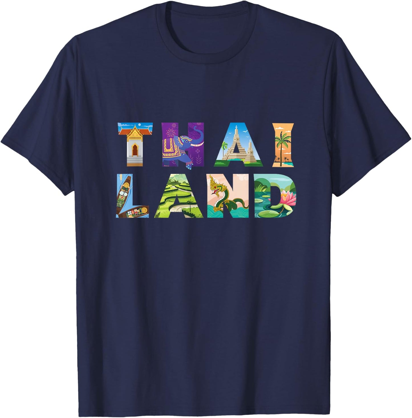 Family Heritage Gifts Thailand Letter Art - -Adult, Black, Small, Short Sleeve, Crew Collar, Pull On, 1 Count, Unique Thai Cultural Design T-Shirt - T-Shirt | Navy