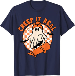 Vintage Retro Halloween Creep It Real Ghost Boy Fall Season T-Shirt - T-Shirt | Navy