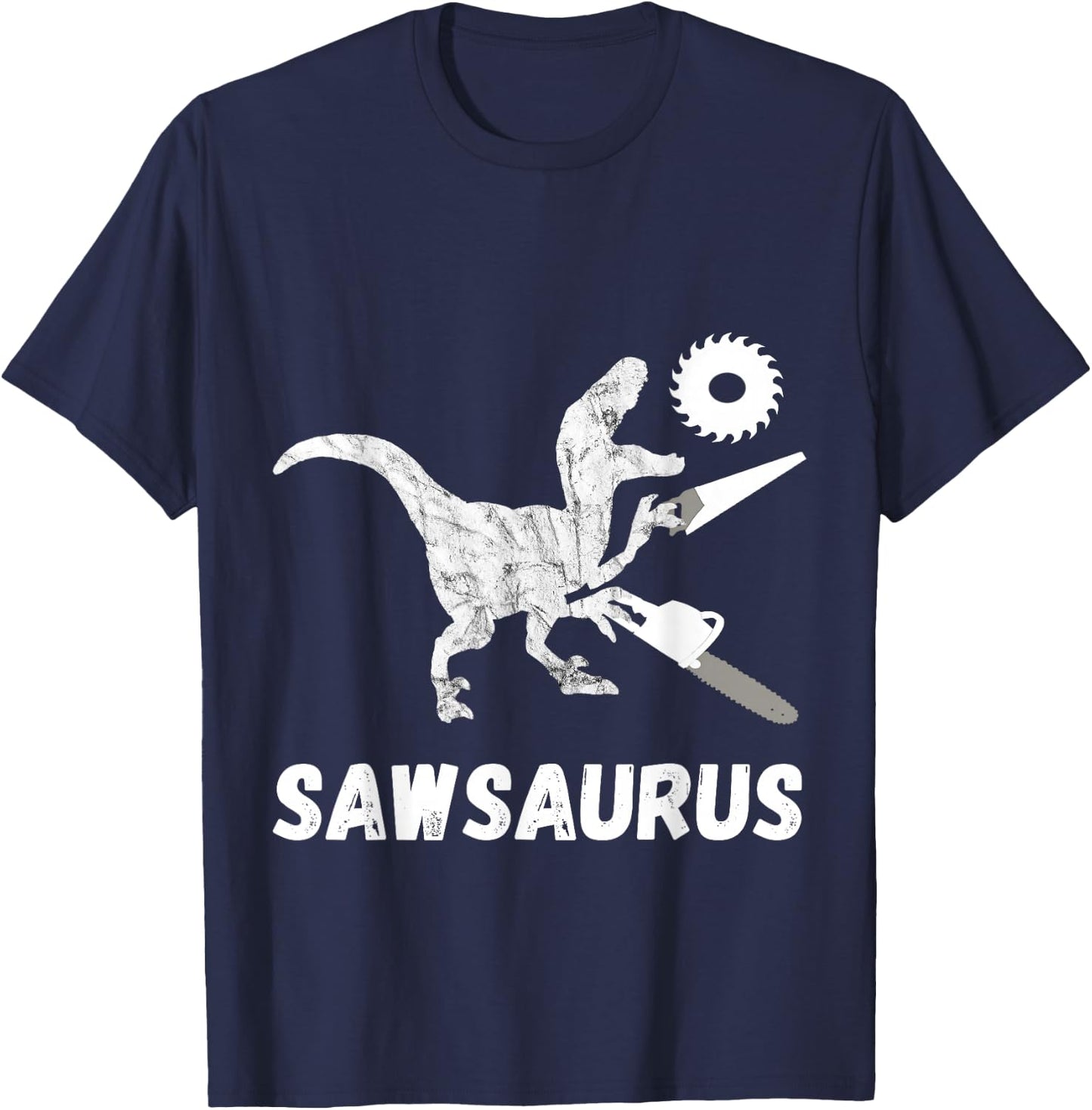 Carpenter Dinosaur Woodworker Dino Carpentry T-Rex Chainsaw T-Shirt - T-Shirt | Navy