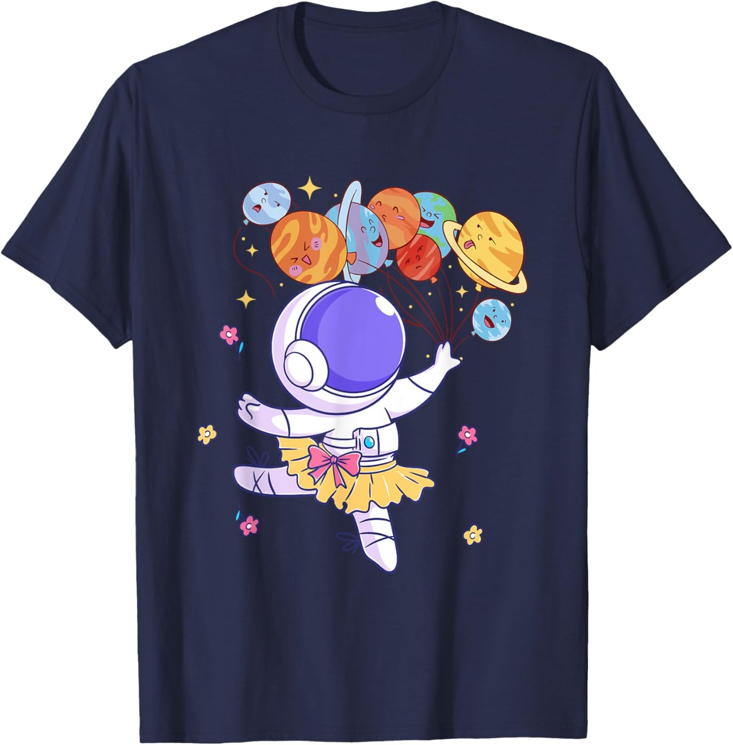 Ballerina Girl Cute Space Astronaut Costume Planet Balloons T-Shirt - T-Shirt | Navy