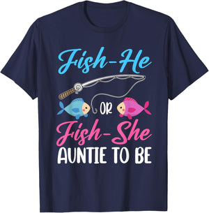 Fish-He Or Fish-She Auntie To Be Gender Reveal Baby Shower T-Shirt - T-Shirt | Navy