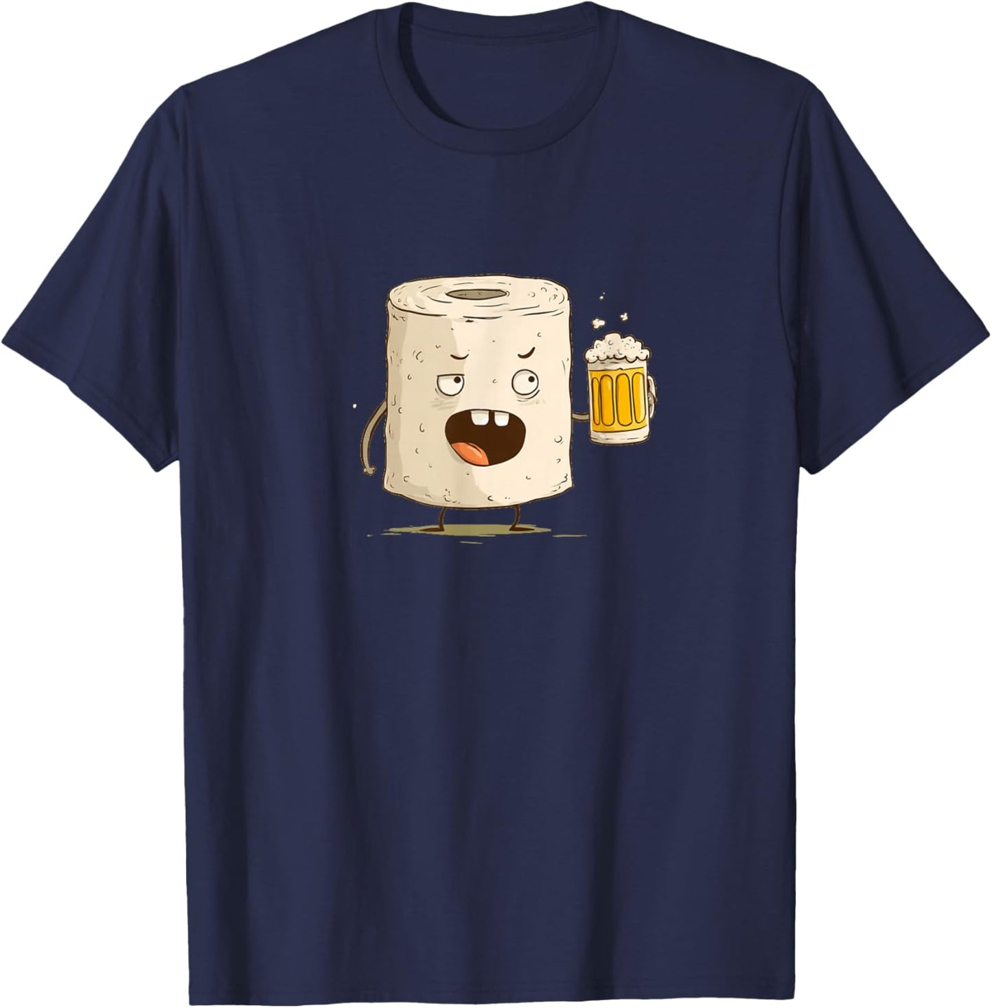 Funny Toilet Paper Face Graphic with Beer T-Shirt - T-Shirt | Navy