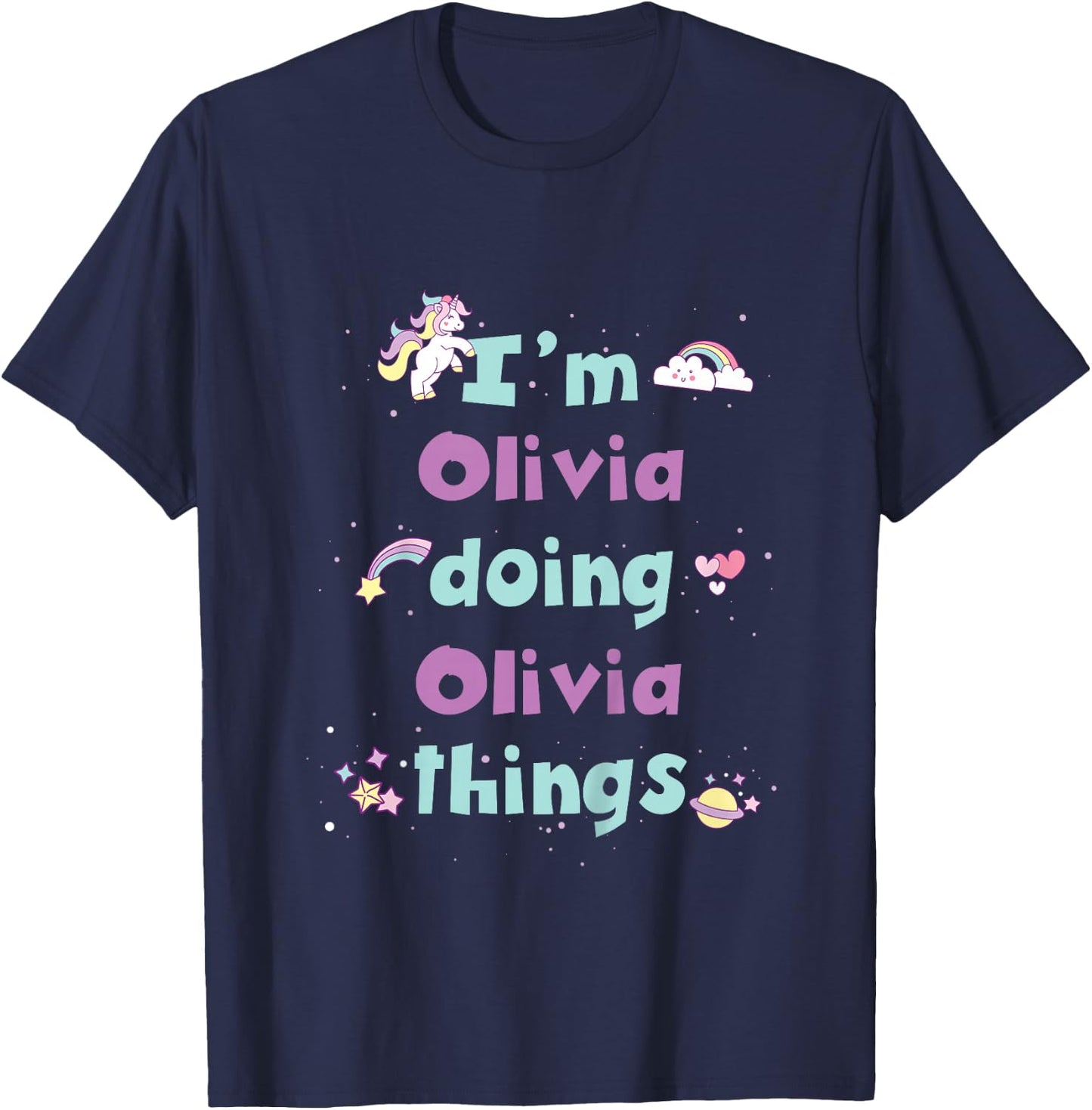 Kids Cute Olivia Personalized First Name Girls T-Shirt - T-Shirt | Navy