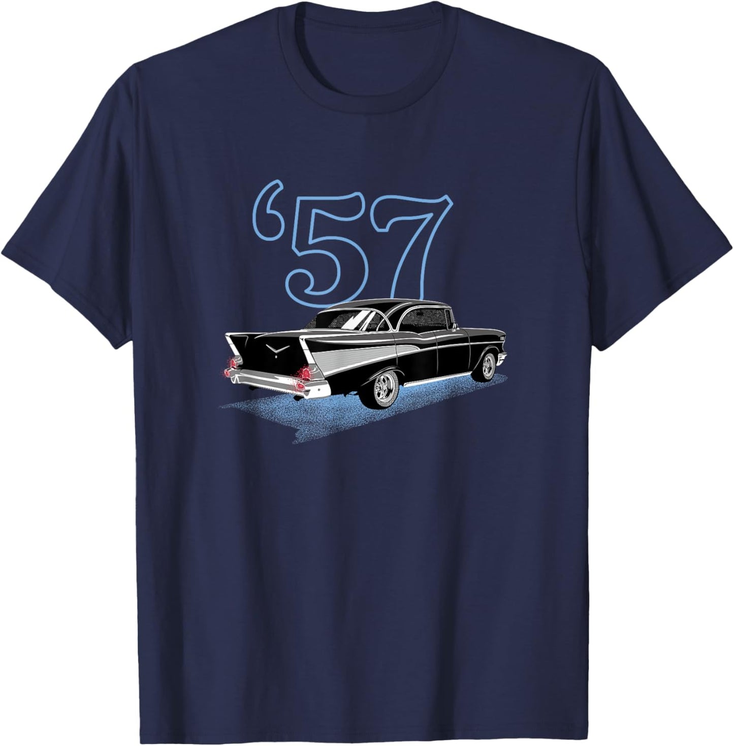 The Back of a Black 1957 Belair 57 56 55 50s T-Shirt - T-Shirt | Navy