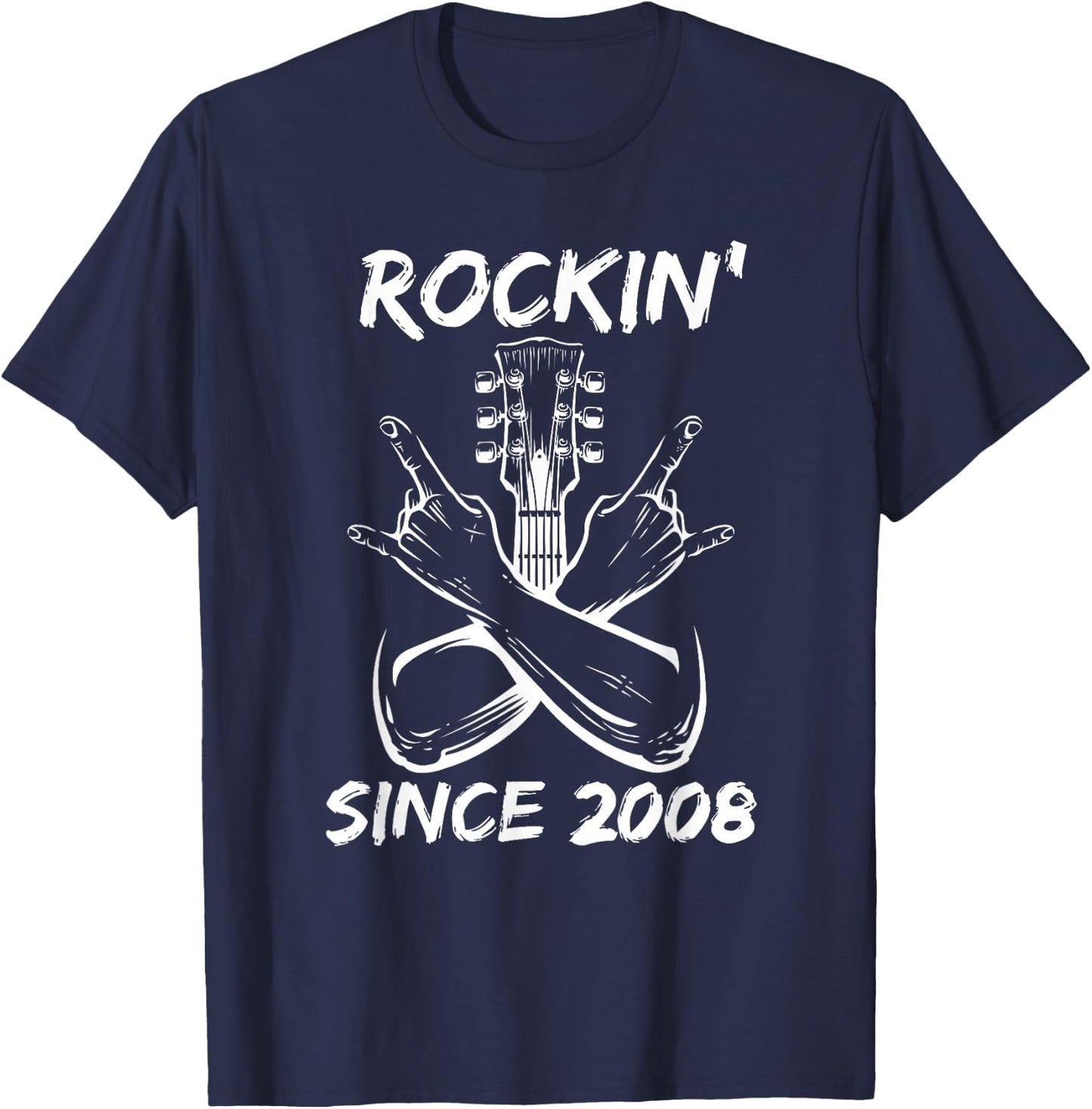 Rockin' Since 2008 Rock 17th Birthday Guitar 17 Years Old T-Shirt - T-Shirt | Navy