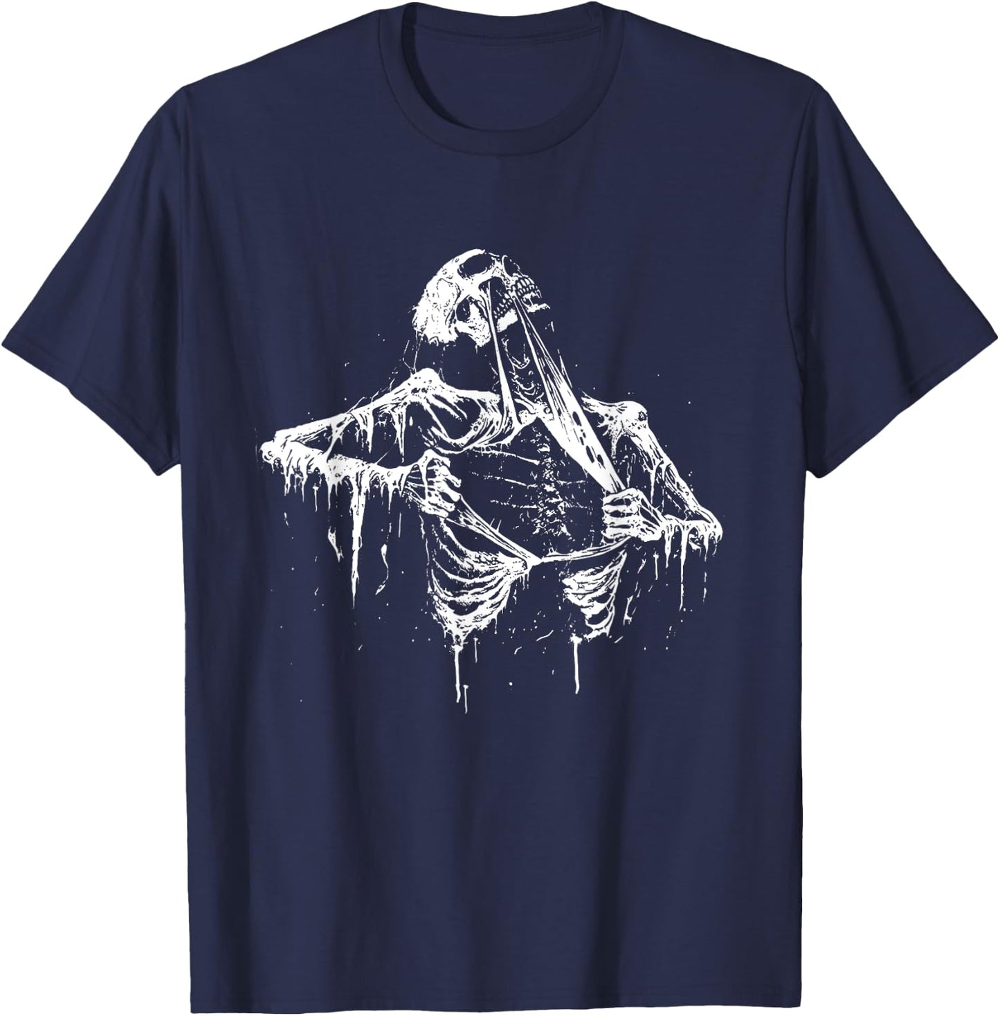 Skeleton Ripping Rib Cage Vintage 90s Graphic Halloween T-Shirt - T-Shirt | Navy