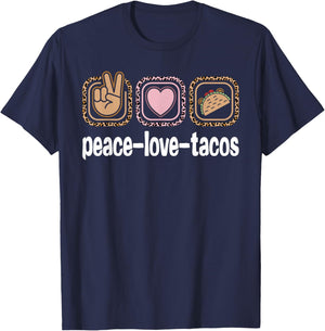 Taco Lover Leopard Print Women Girls Kids Peace Love Tacos T-Shirt - T-Shirt | Navy