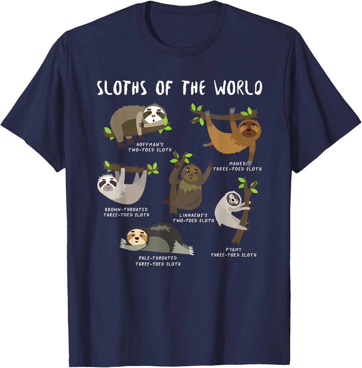 Kids Youth Boys Sloth Animal Design Themed - Types of Sloths T-Shirt - T-Shirt | Navy