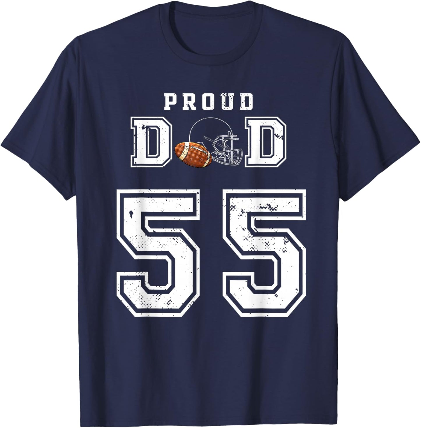Custom Proud Football Dad Number 55 Personalized T-Shirt - T-Shirt | Navy