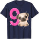 9th Birthday Girl Pug Dog Birthday Shirt Party Pug Kids Nine T-Shirt - T-Shirt | Navy