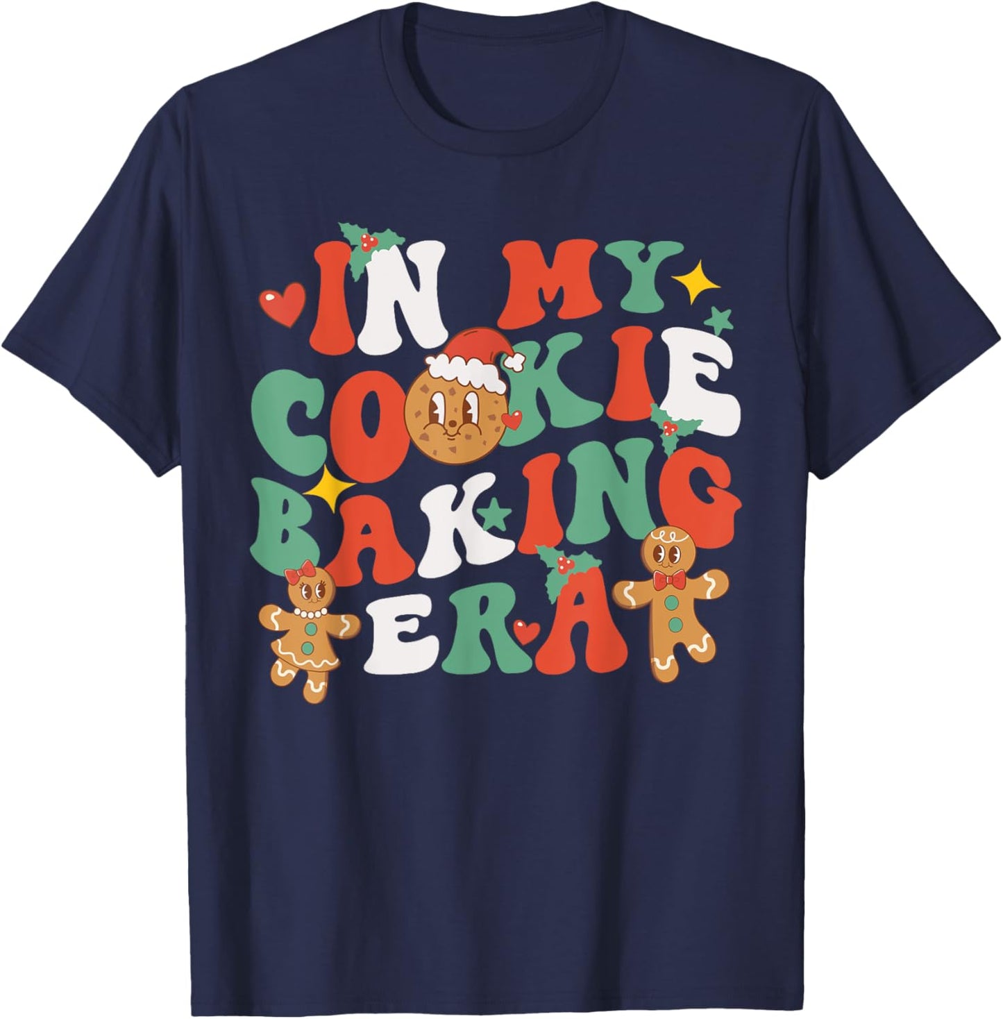 In My Cookie Baking Era Funny Holiday Baker Groovy Retro T-Shirt - T-Shirt | Navy