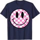 Pink Happy Face Checkered Pattern Smile Face Trendy Smiling T-Shirt - T-Shirt | Navy