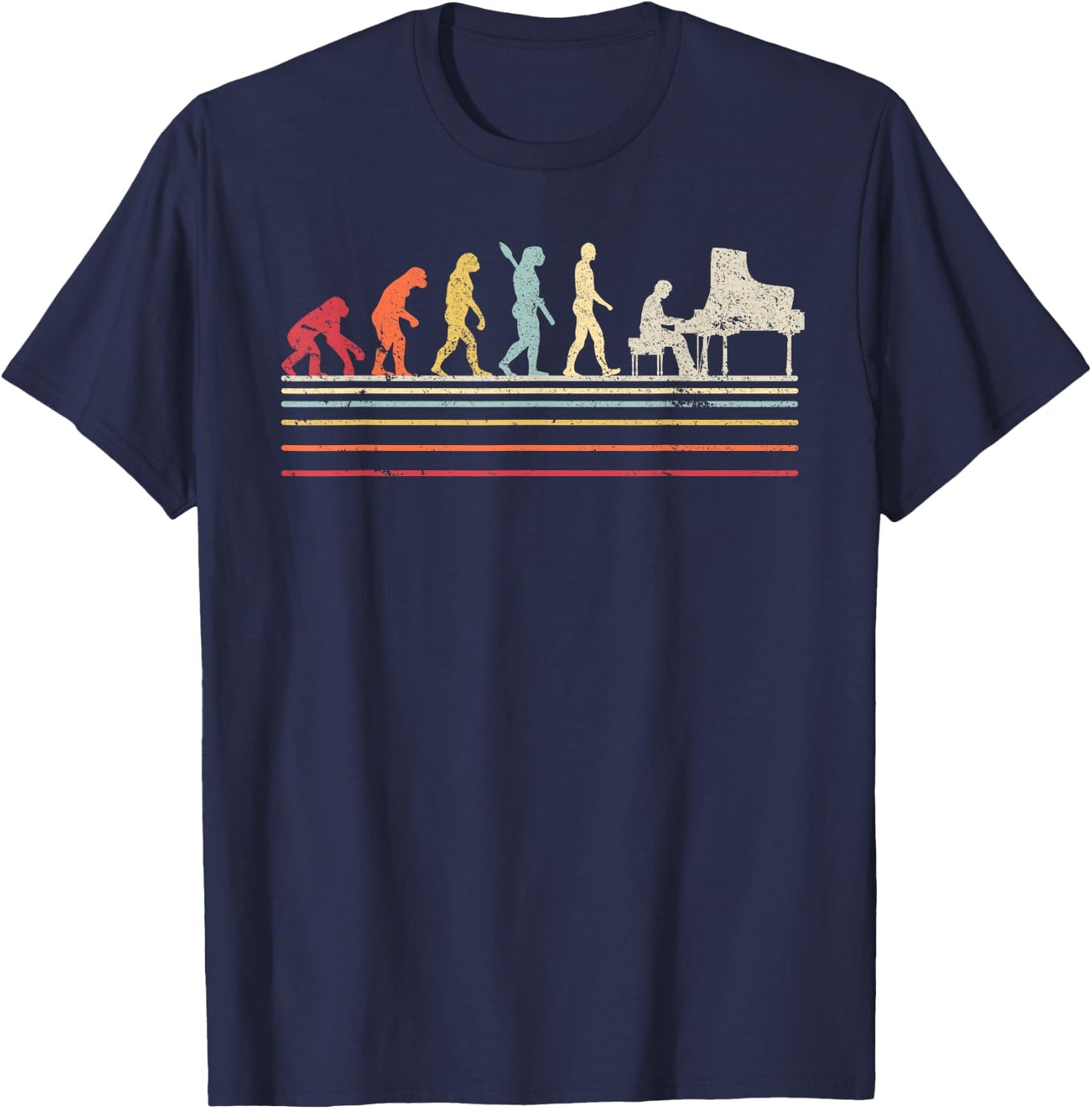 Funny Piano T Shirt. Retro Vintage Evolution Of Man Shirt T-Shirt - T-Shirt | Navy