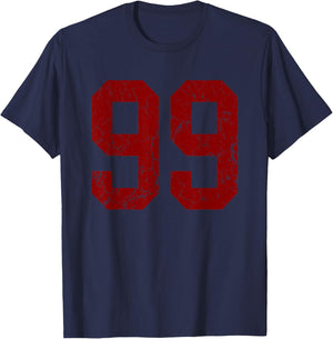Distressed Maroon Number 99 Jersey Player Uniform #99 T-Shirt - T-Shirt | Navy