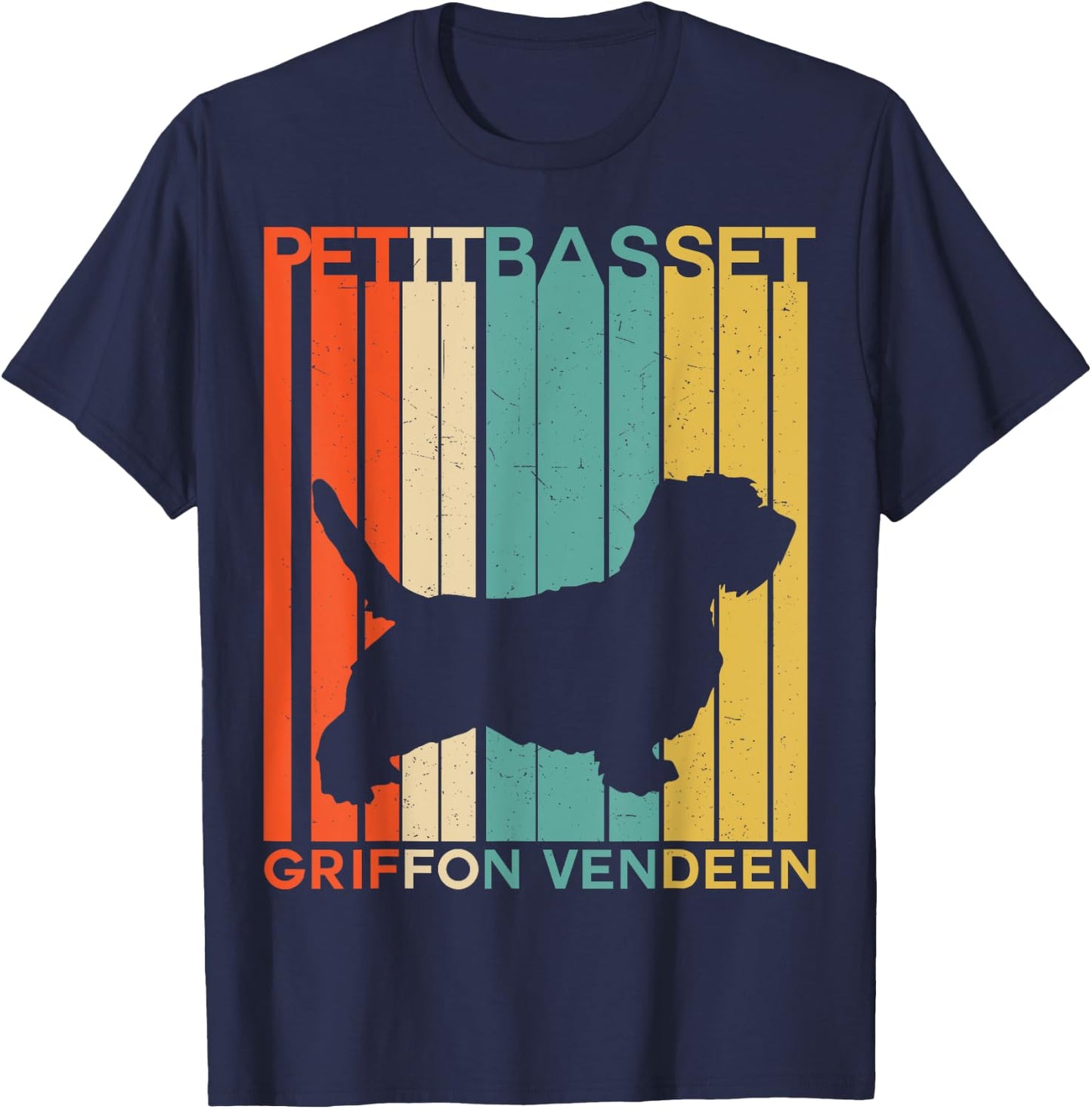 Retro Vintage Petit Basset Griffon Vendeen PBGV Silhouette T-Shirt - T-Shirt | Navy