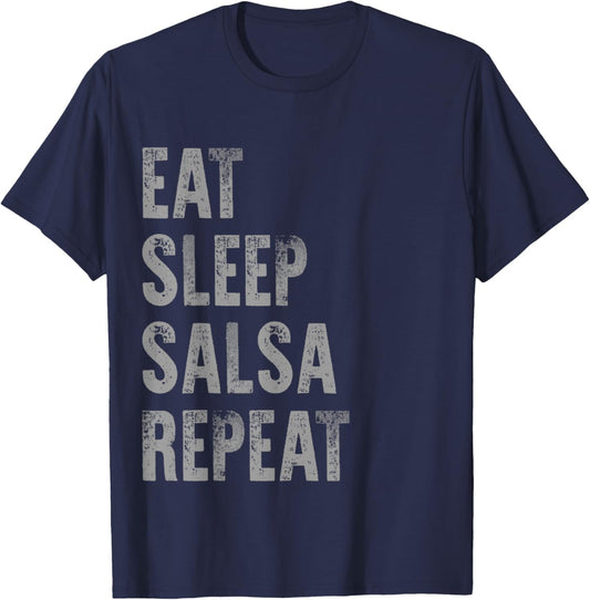 Eat Sleep Salsa Repeat Funny Ballroom Dance Distressed Dark T-Shirt - T-Shirt | Navy