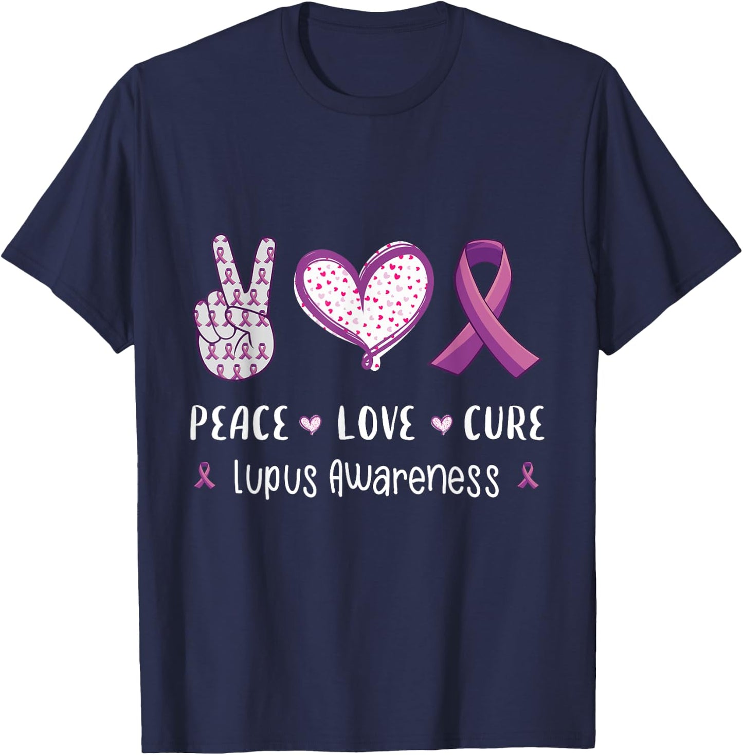 Peace Love cure lupus awareness men women kids lupus T-Shirt - T-Shirt | Navy