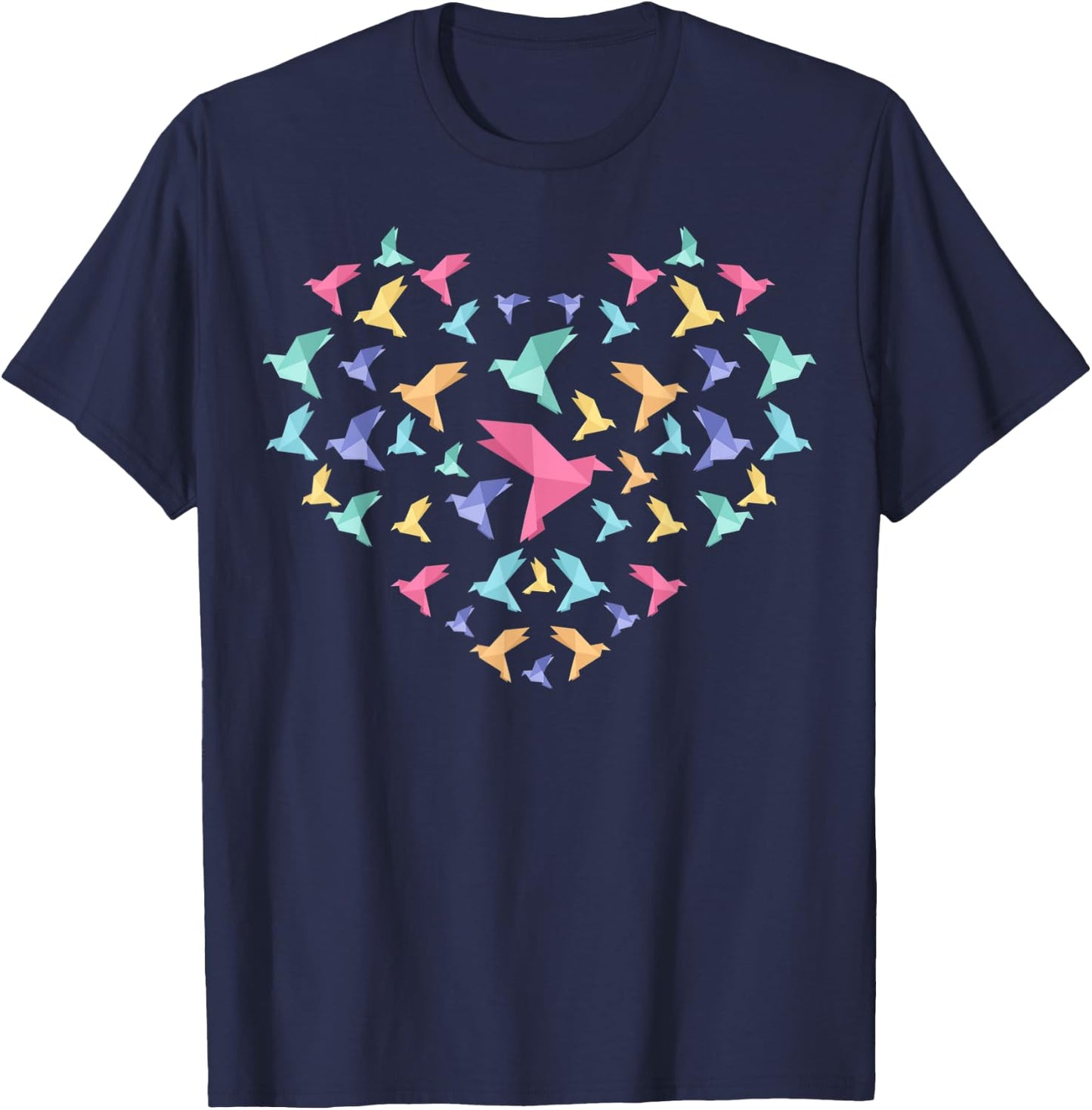 Japanese Paper Folding Art Paper Cranes Heart Origami T-Shirt - T-Shirt | Navy