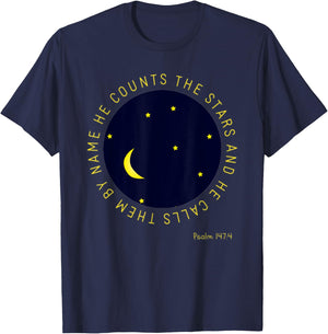 Psalm 147:4 He Counts The Stars Christian Bible Verse T-Shirt - T-Shirt | Navy