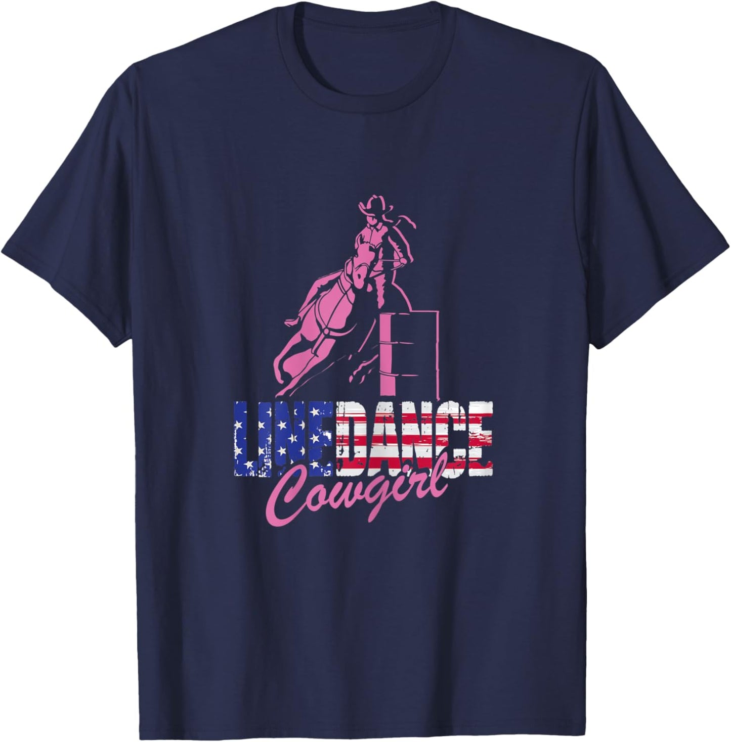 Damen Line Dance Cowgirl | US-amerikanische Flagge | Western Dancing T-Shirt - T-Shirt | Navy