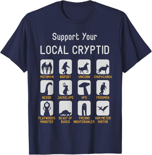 Support Your Local Cryptozoology Cryptid Creatures Funny Cut T-Shirt - T-Shirt | Navy